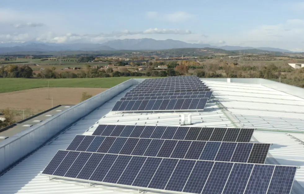 屋上に設置された太陽光パネル